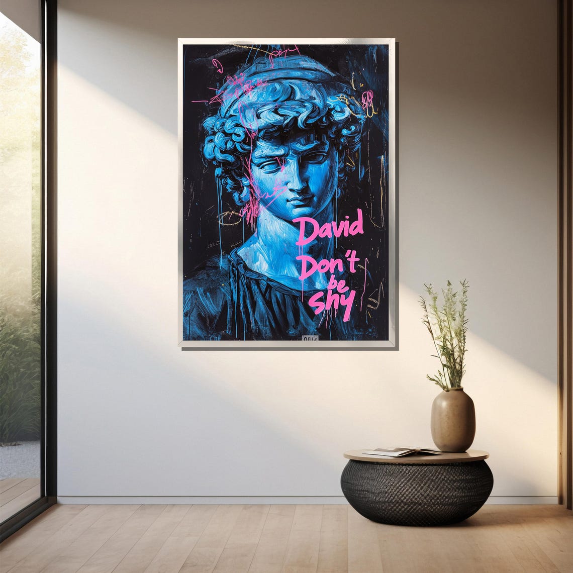 Michelangelo David Painting Urban Pop Art Graffiti Style Artwork Modern Wall Decor Bold Blue Statue Gift For Art Lovers - Image 3