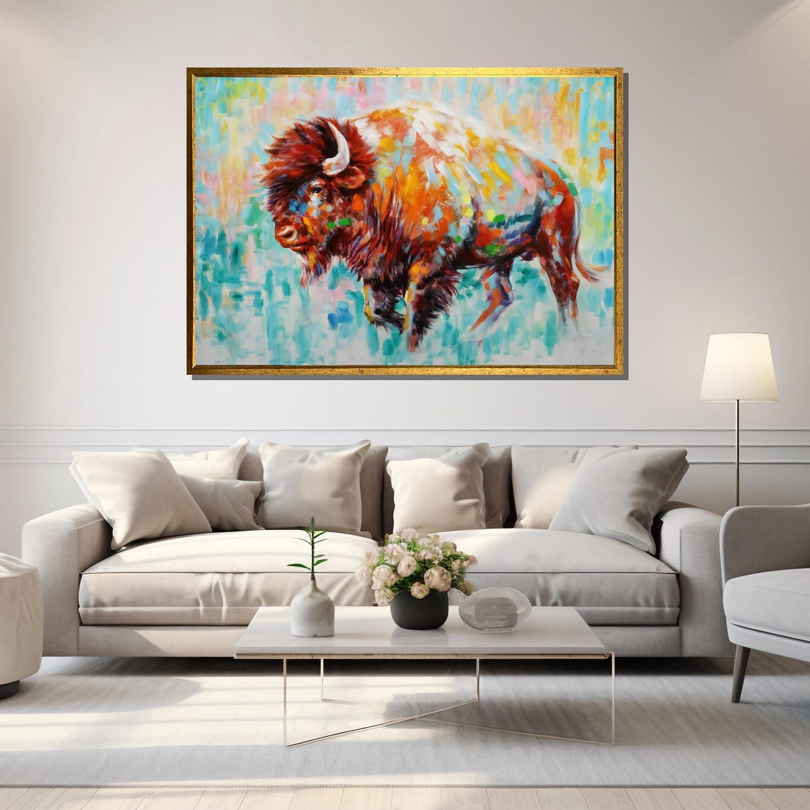 Colorful Bison In Vibrant Impasto Brushstrokes Wildlife Art Poster - Image 5