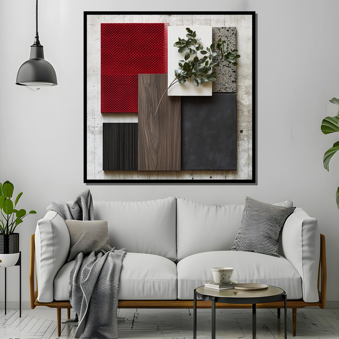 Industrial Modern Mood Board Wall Art Red Black And Wood Texture Minimalist Geometric Composition Bold Contemporary Decor Designers - Image 4