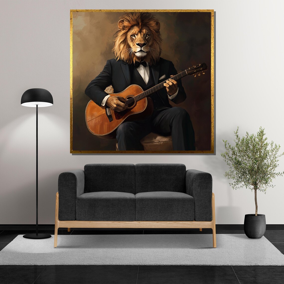 Dapper Lion in Tuxedo Playing Acoustic Guitar Gentleman Poster - Image 5