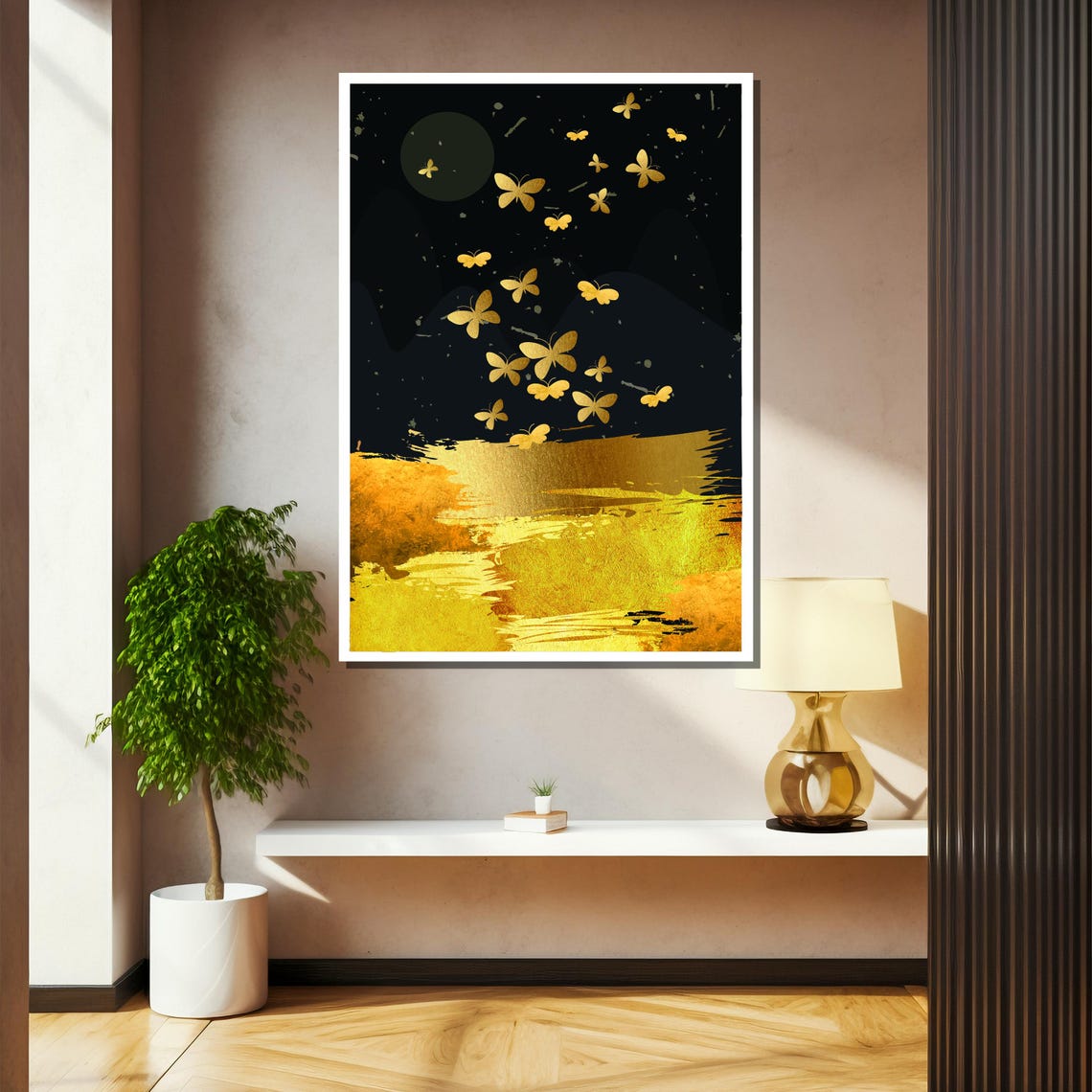 Golden Butterflies In Flight Painting A Symbolic Artwork For Home Decor And Gift Inspiration - Image 2