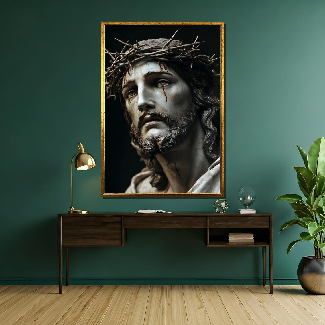 Jesus Wearing Crown of Thorns Dramatic Dark Devotional Poster - Image 5