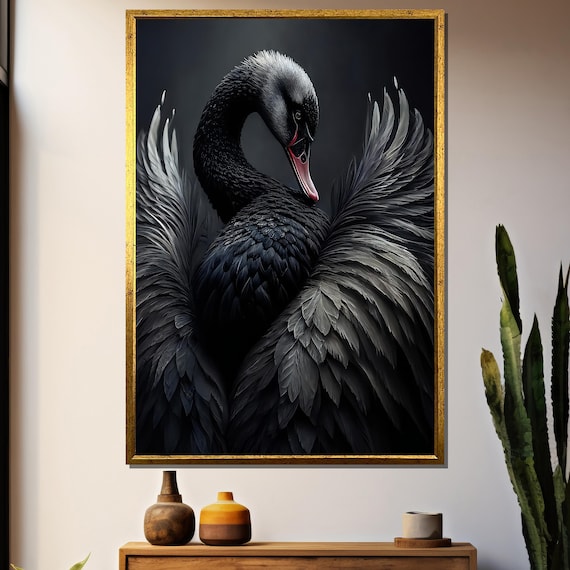 Elegant Black Swan Painting Sophisticated Wildlife Art For Luxury Home Decor And Gift Idea