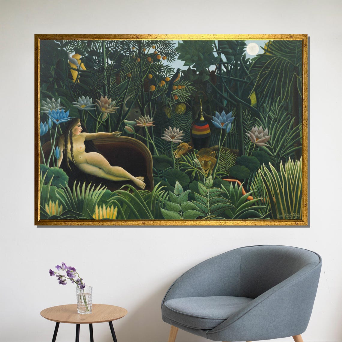 Henri Rousseaus Jungle Landscape With Setting Sun Lush Painting Vibrant And Exotic Art Gift For Nature Lovers