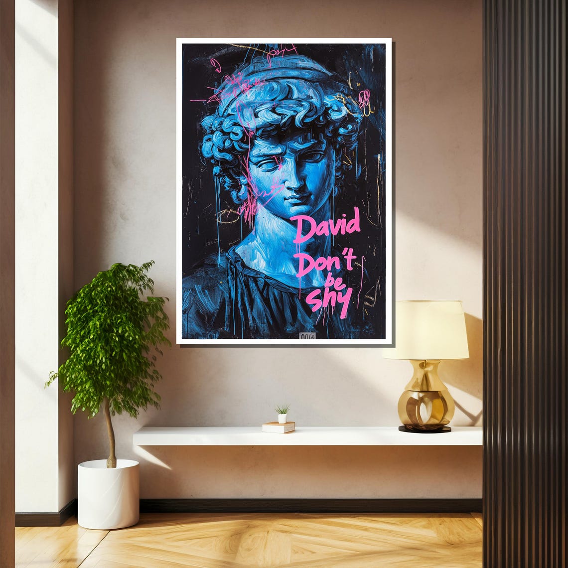 Michelangelo David Painting Urban Pop Art Graffiti Style Artwork Modern Wall Decor Bold Blue Statue Gift For Art Lovers - Image 2