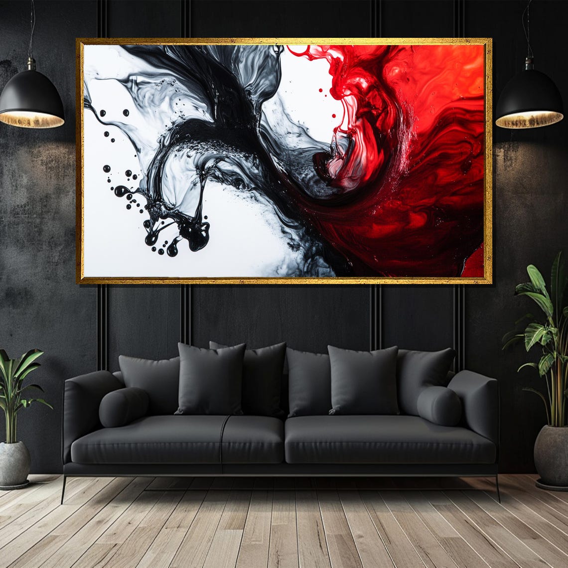 Black And Red Fluid Ink Swirl Bold Modern Abstract Art Poster