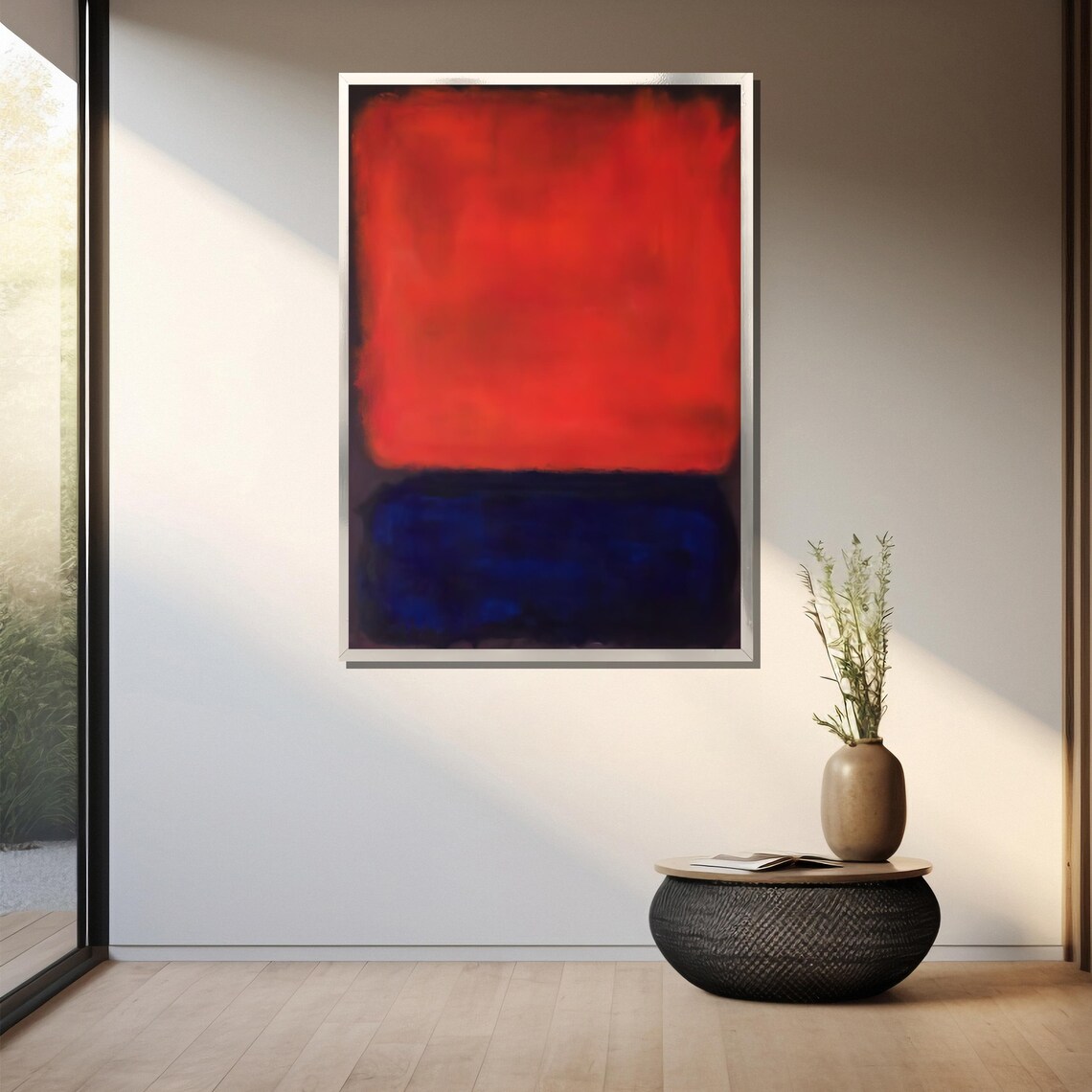 Vivid Red Over Dark Navy Blocks Minimalist Abstract Art Poster - Image 3