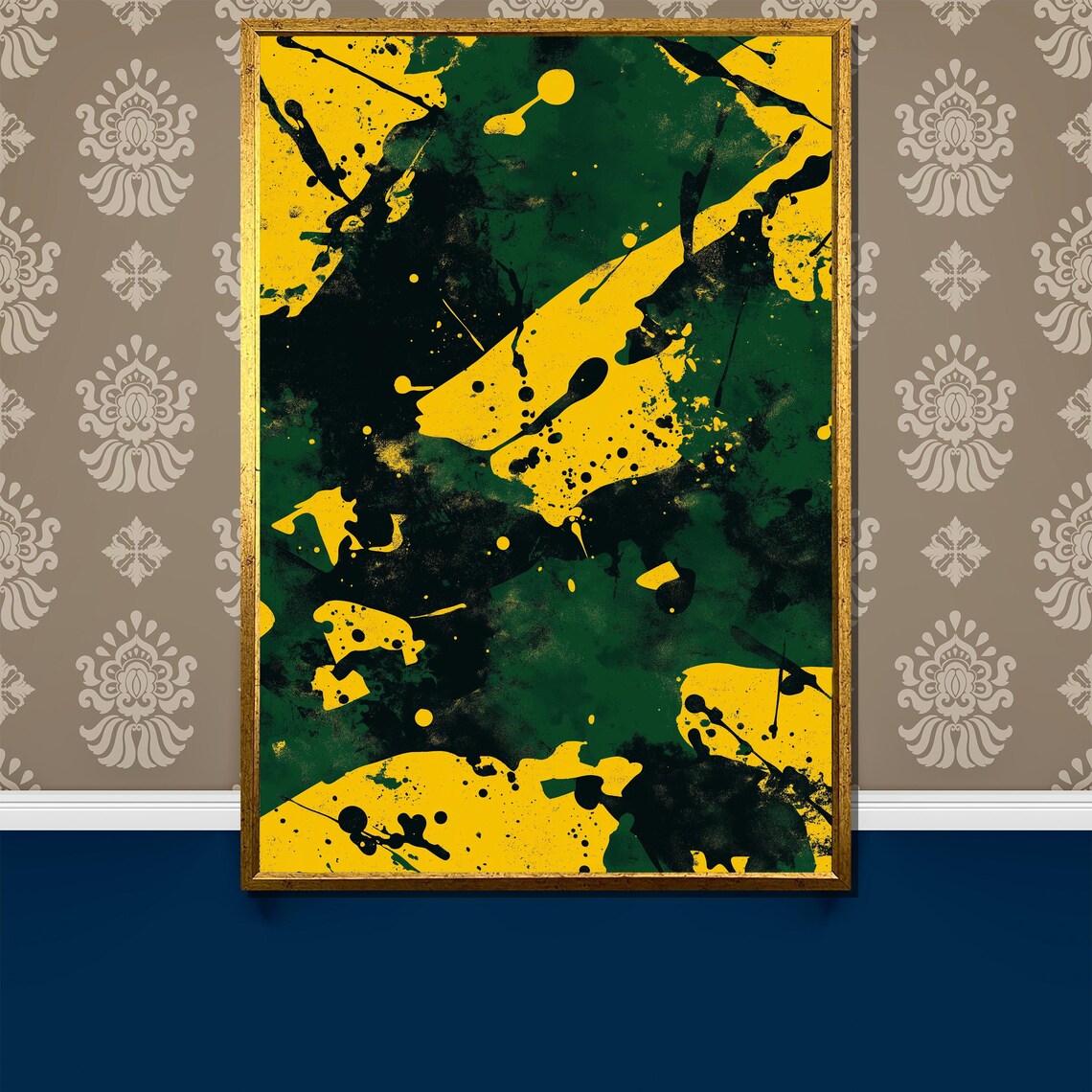 Yellow Green Black Abstract Camouflage Splash Painting Poster