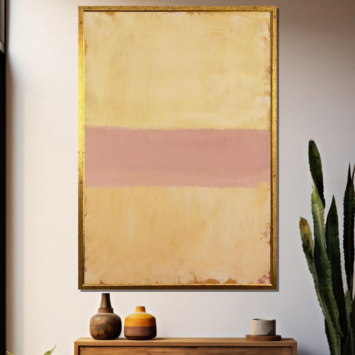 Soft Yellow With Blush Pink Band Minimalist Abstract Art Poster