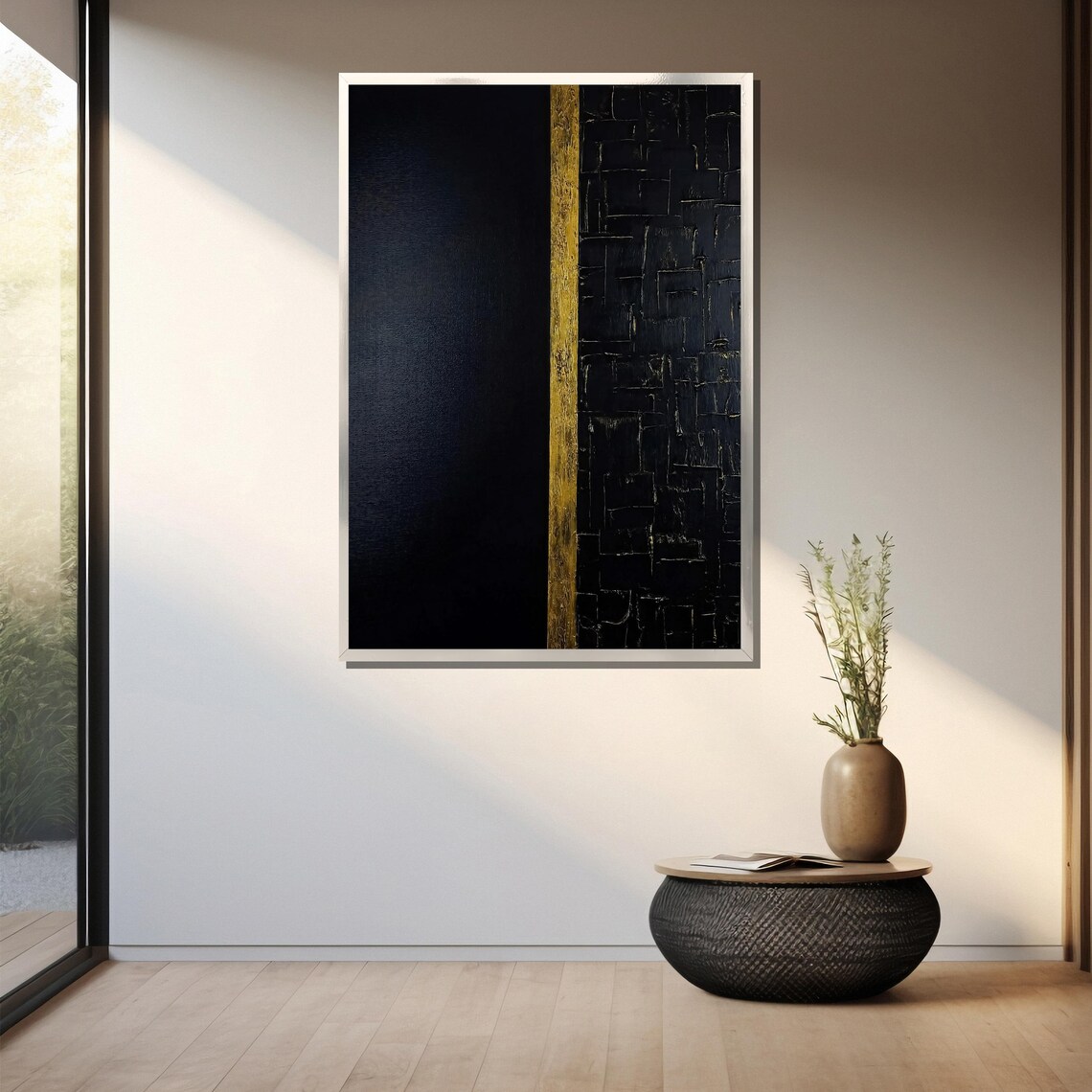Black And Gold Textured Painting Minimalist Abstract Wall Art For Luxury Home Decor And Gift Idea - Image 3