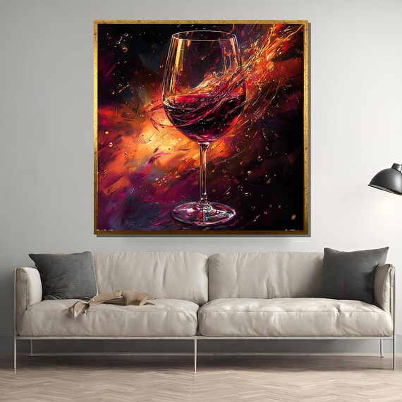 Fiery Red Wine Glass Painting Abstract Expressionist Art Bold Vibrant Wall Decor Modern Wine Lover Gift Luxury Home Artwork