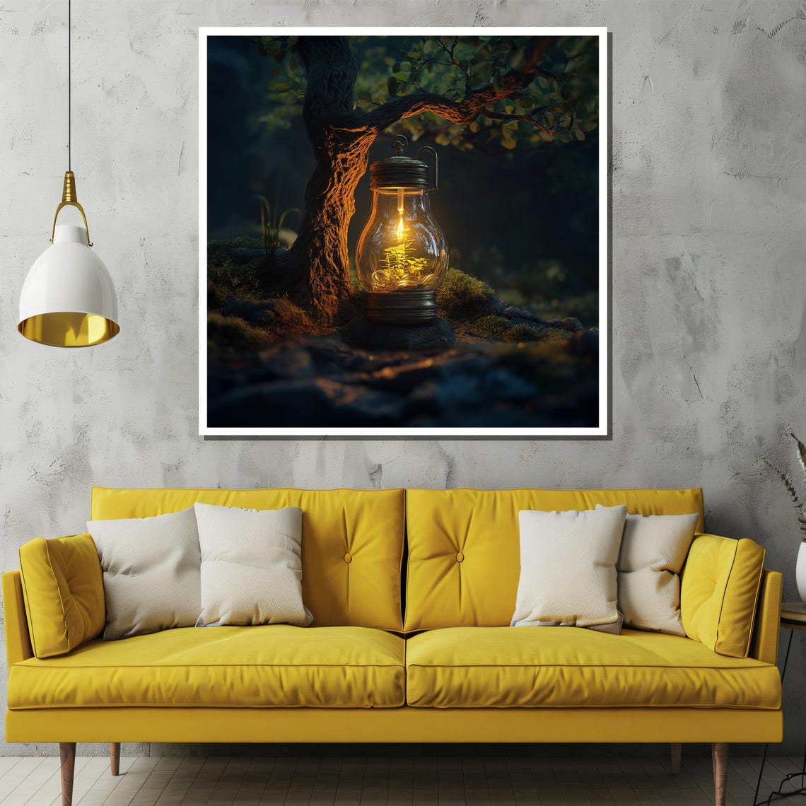Enchanted Glowing Lantern with Tiny Tree at Night Forest Art Poster - Image 2