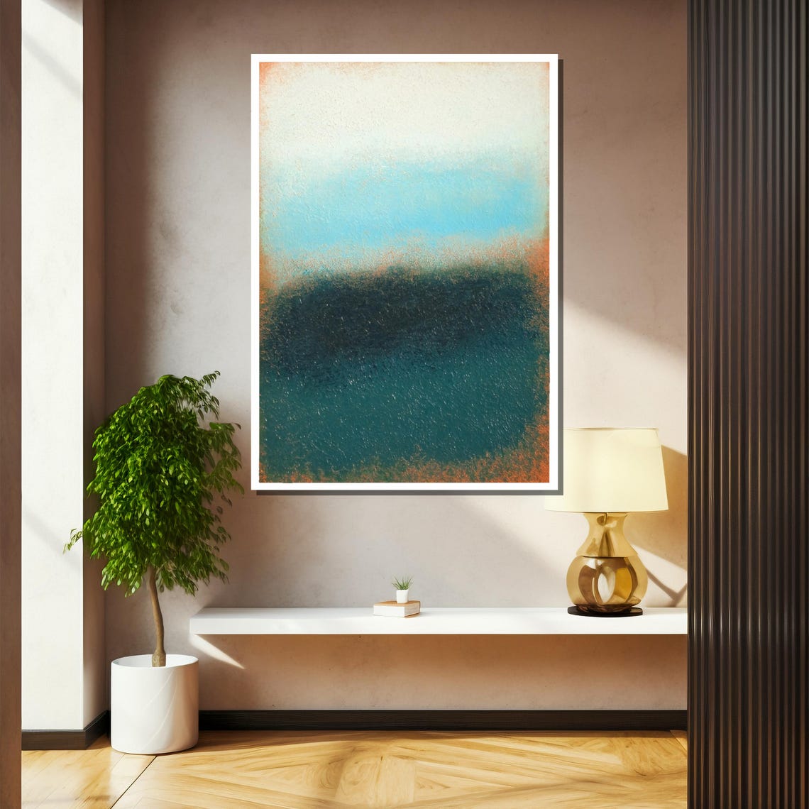 Tranquil Blue and Earthy Gradient Abstract with Textured Finish Poster - Image 2