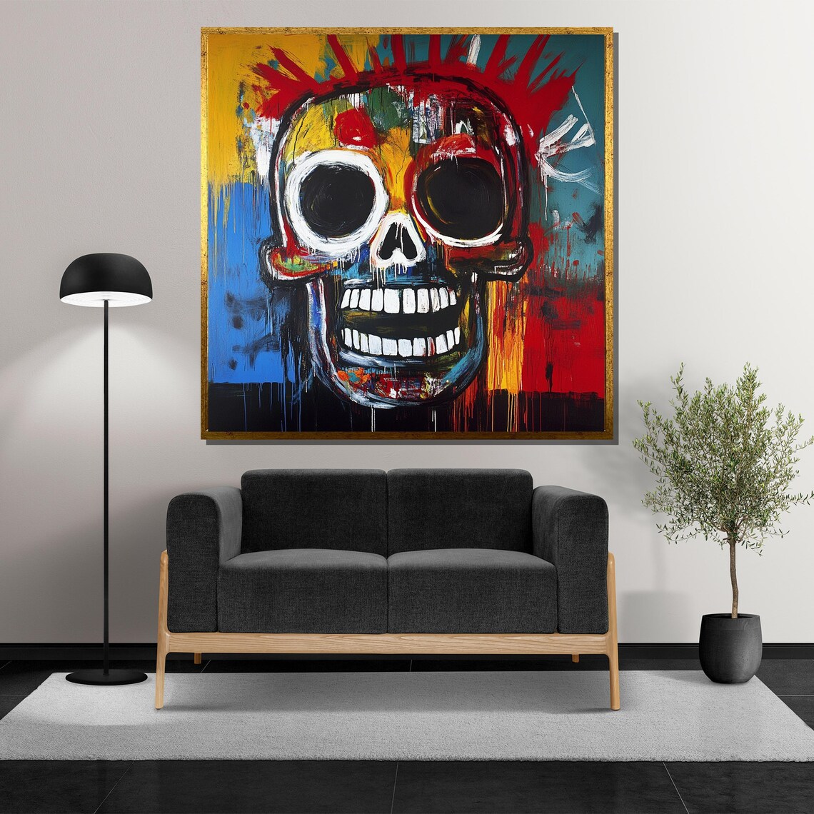 Colorful Graffiti Skull Painting in Red Yellow and Blue Street Art Poster - Image 5