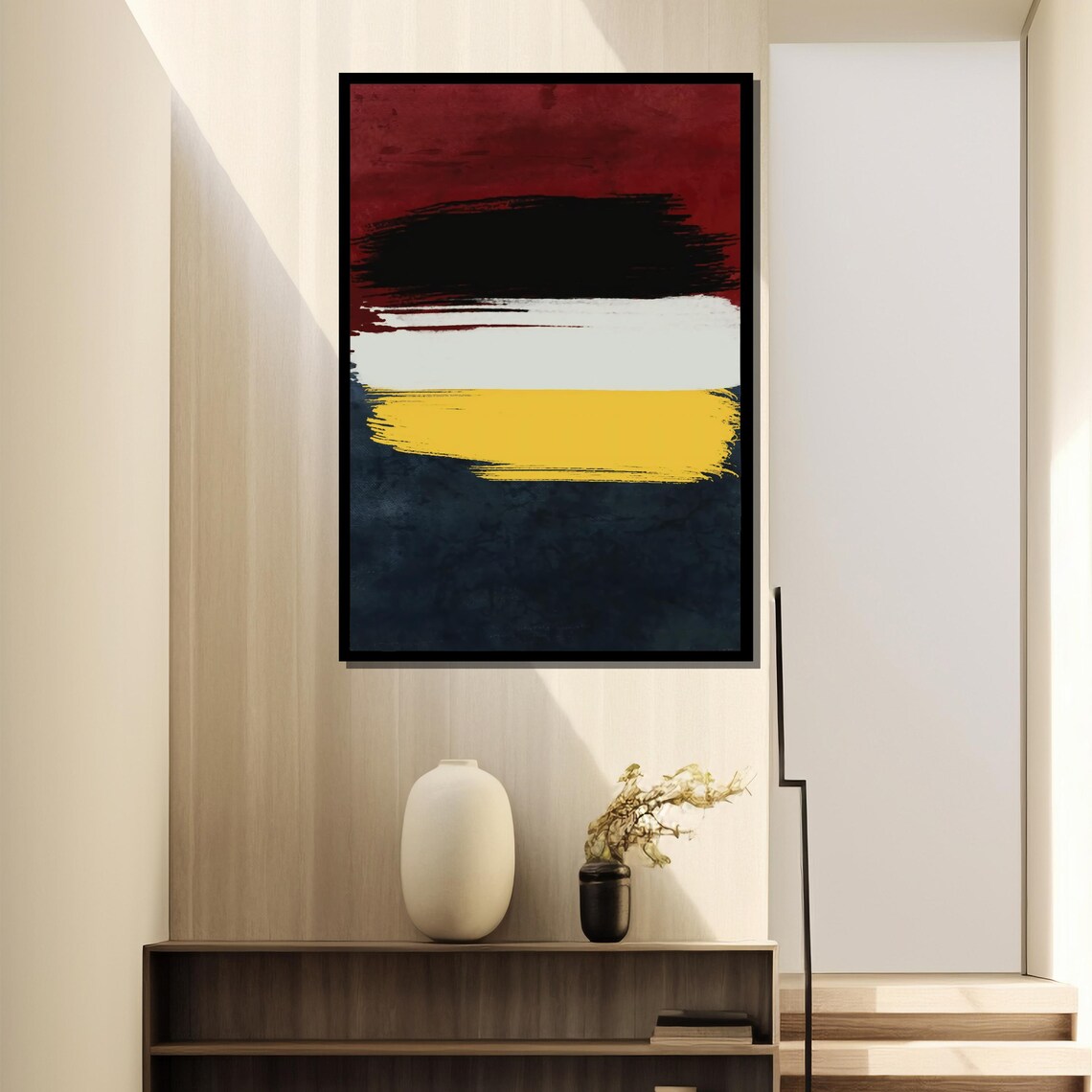 Bold Horizontal Brushstrokes in Crimson Black White and Gold Poster - Image 4