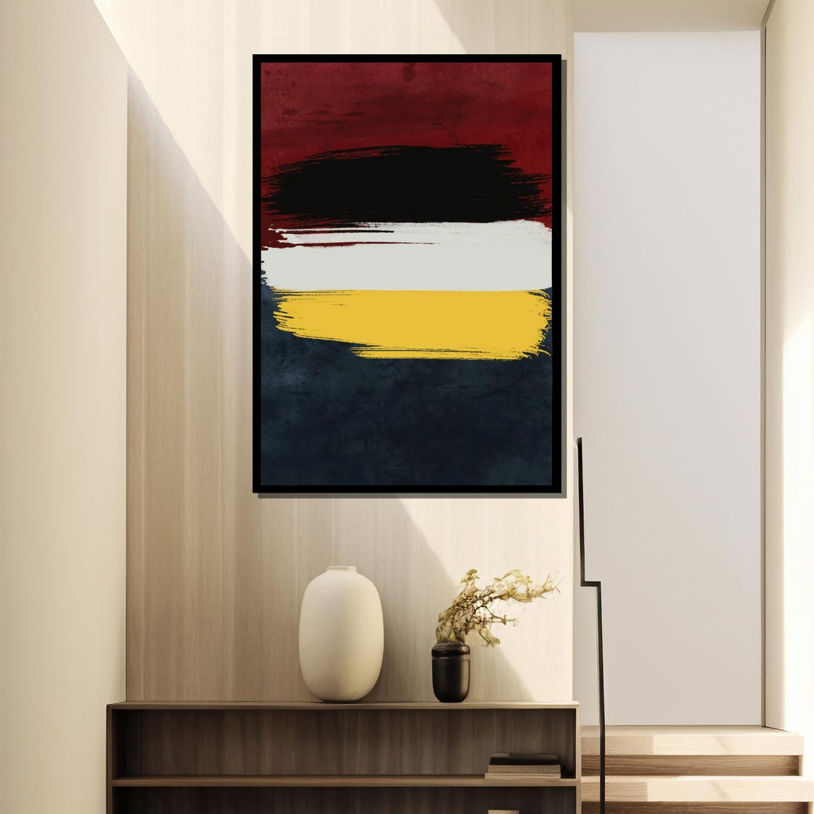 Crimson And Gold Abstract Painting Bold Minimalist Wall Art For Home Decor And Gift Idea - Image 4