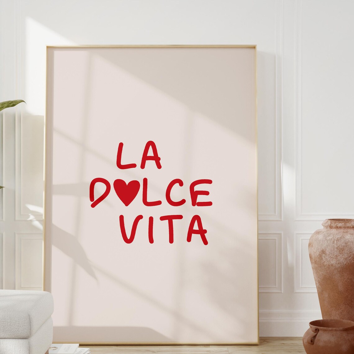 La Dolce Vita Red Heart Typography Minimalist Italian Quote Poster