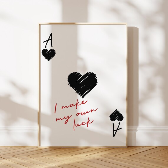 Ace Of Hearts Print Playing Card Poster Trendy Retro Wall Art Motivational Quote Typography