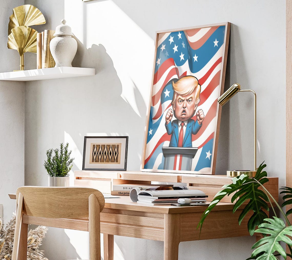 Donald Trump Caricature Art Print Maga Painting Artwork Trump Fist Pump Wall Art Make America Great Again Decor President Trump Poster - Image 3