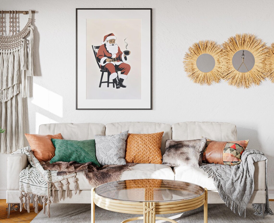 Santa Claus Hot Cocoa Minimalist Christmas Holiday Art Poster - Image 2