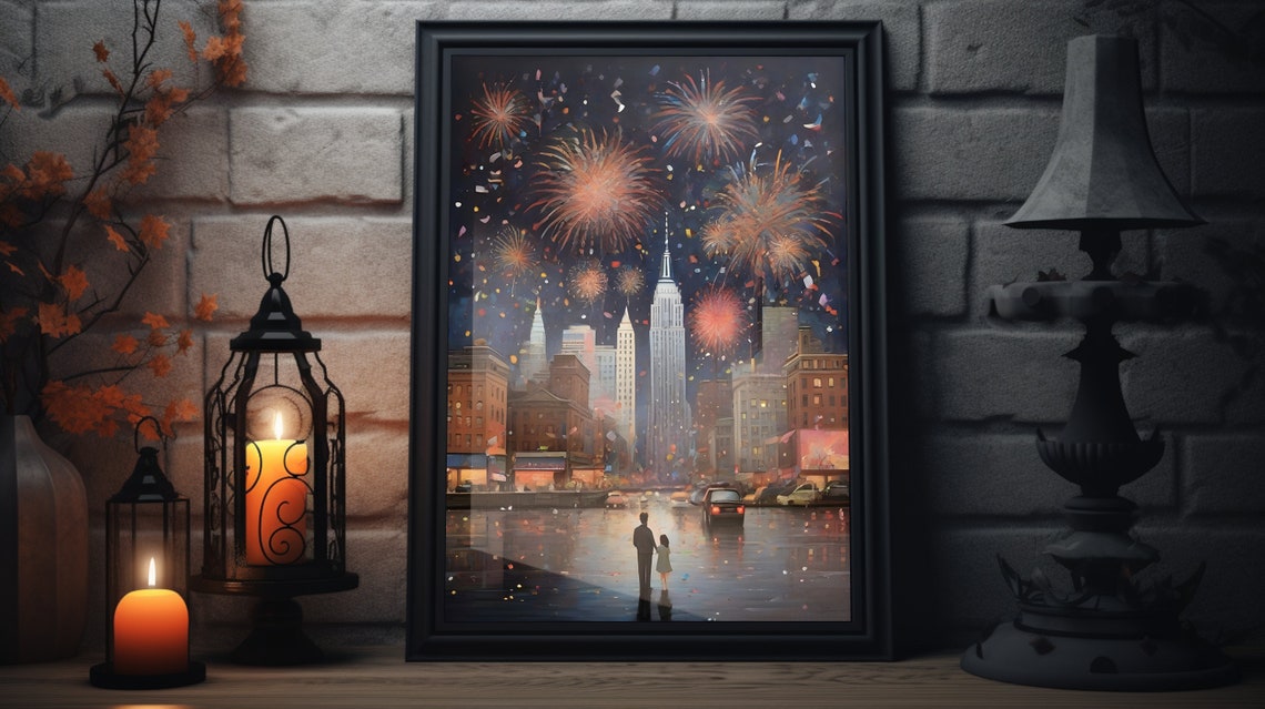 New Years Eve Folk Art Matte Poster New Years Painting Art Print Happy New Years Decor New Years Wall Art New Years Holiday Artwork