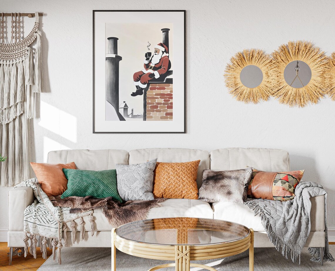 Santa Resting On Snowy Chimney Hot Cocoa Christmas Eve Poster - Image 2