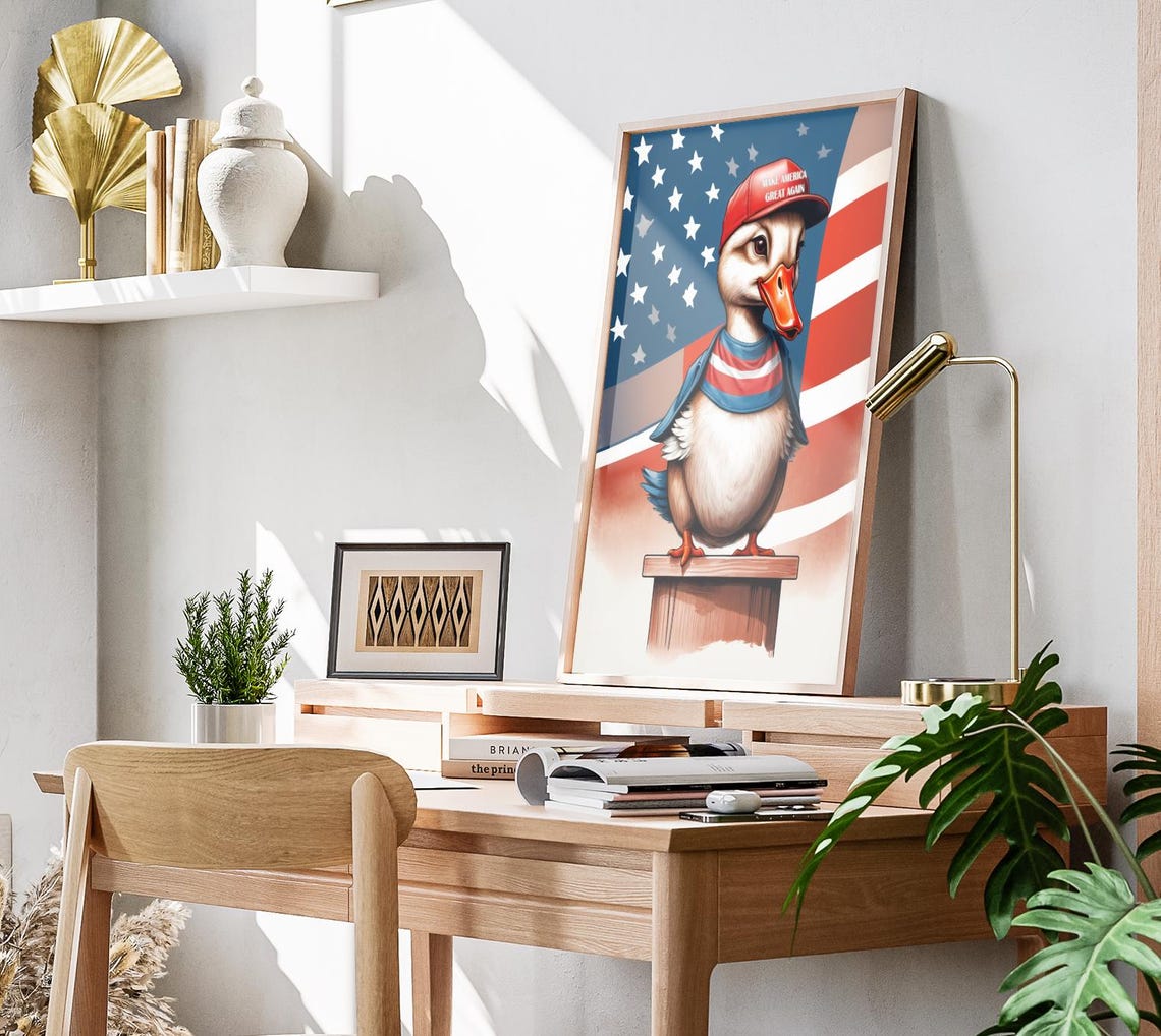 MAGA Duck Caricature Red Hat American Flag Humorous Animal Wall Poster - Image 3