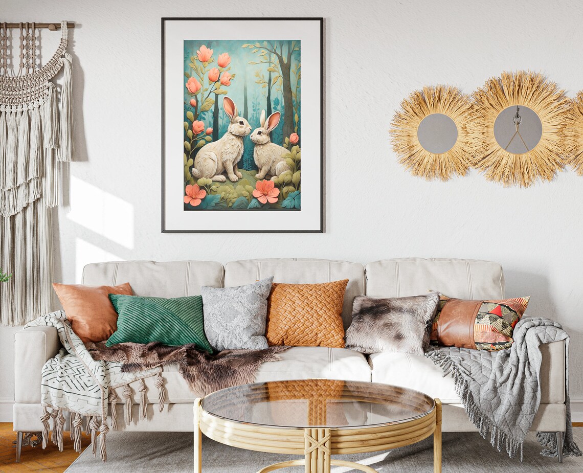 Spring Rabbits Folk Art, Rustic Spring Decor - Image 2