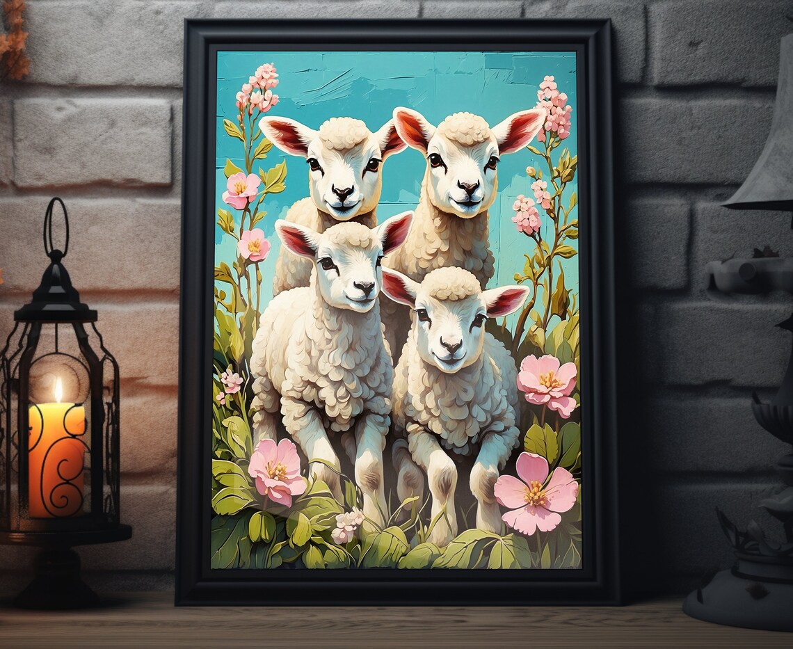 Easter Lamb Folk Art, Rustic Spring Poster