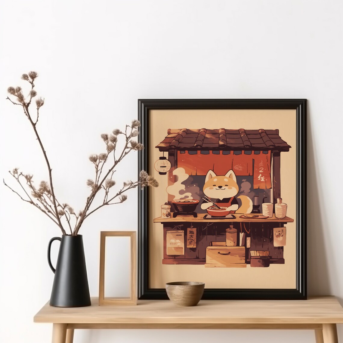 Japanese Ramen Noodle Shop Dog Illustration Art Print