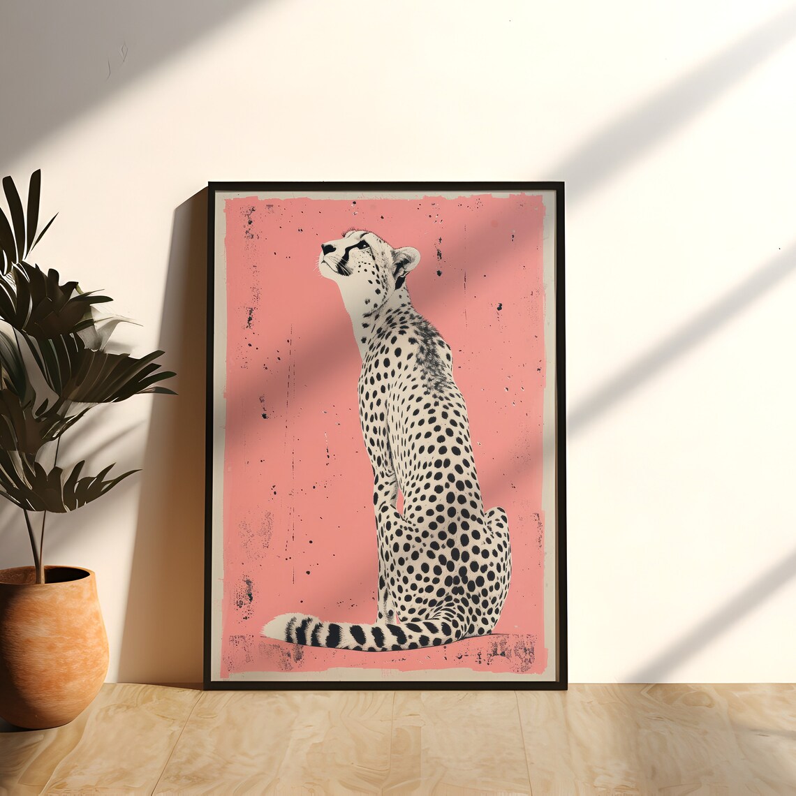 Snow Leopard Pink Minimalist Animal Art Print