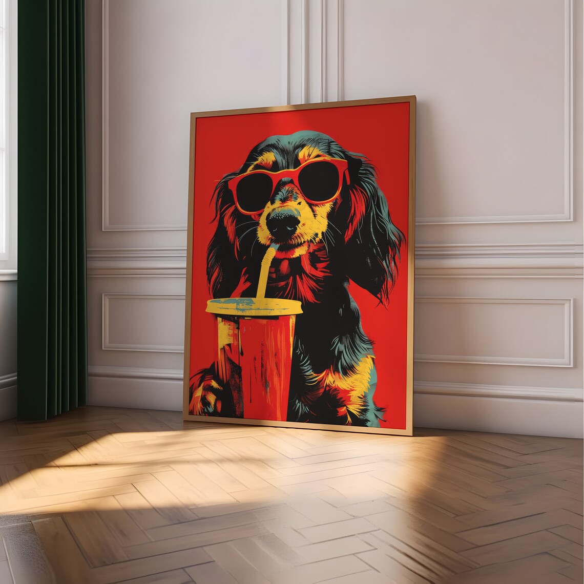 Dachshund Coffee Sunglasses Hipster Kitchen Bar Poster