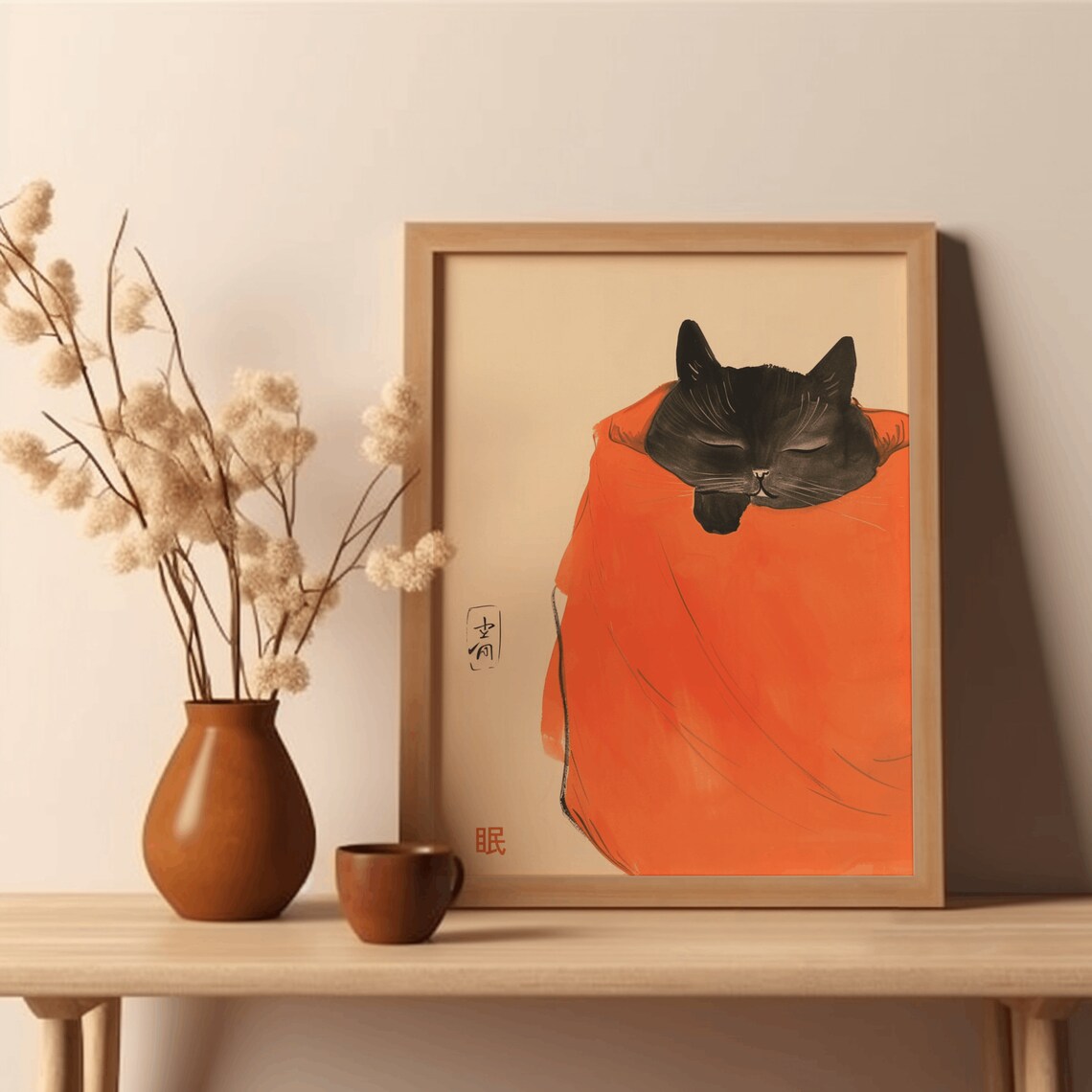 Vintage Japanese Sleeping Cat Art Print, Ukiyo-e