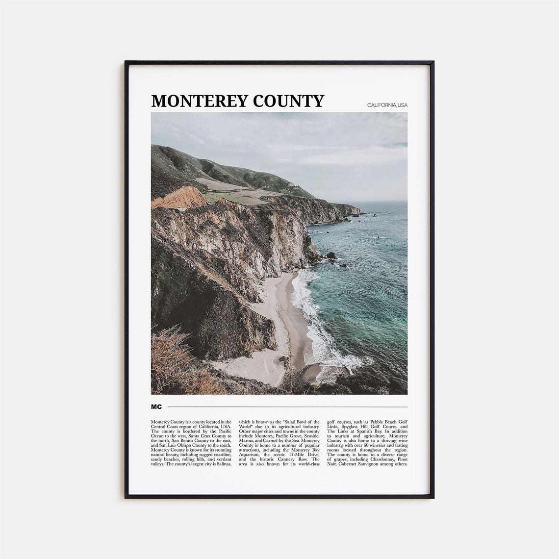 Monterey County California Big Sur Cliffs Ocean Cove Travel Poster