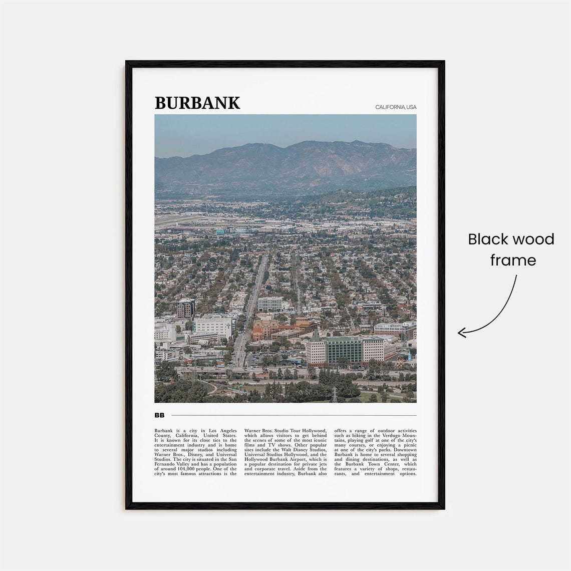 Burbank California Aerial City View Verdugo Mountains Skyline Poster - Image 2