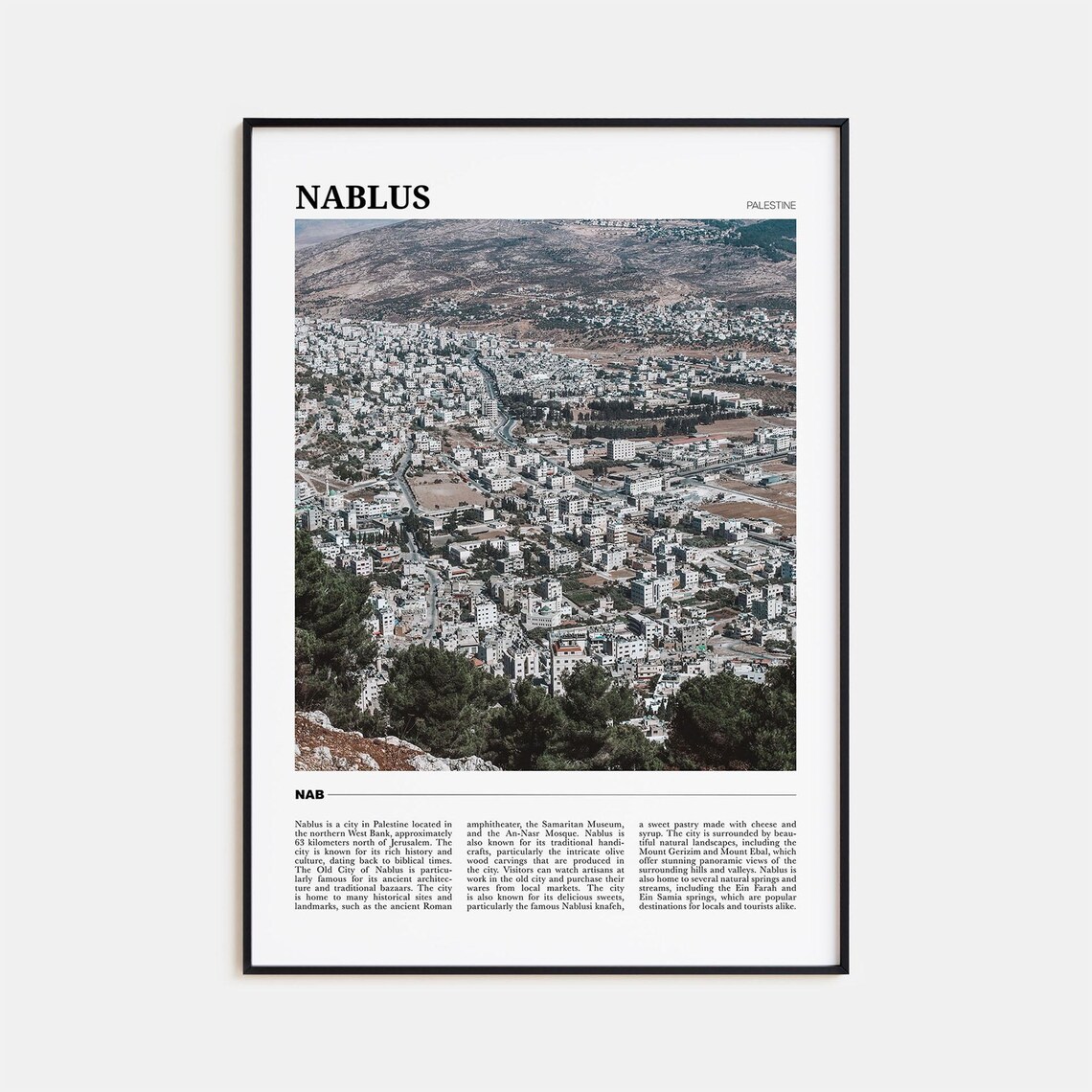 Nablus Travel Poster, Palestine Place Print