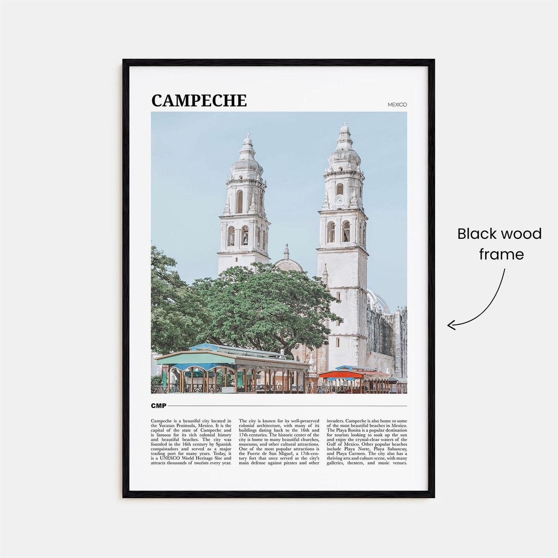 Campeche Mexico White Cathedral Twin Towers Colonial Travel Poster - Image 2