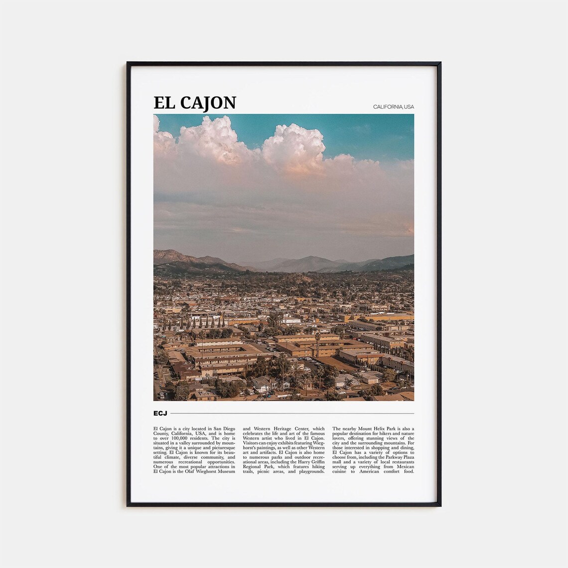 El Cajon Travel Poster, California USA Art Print