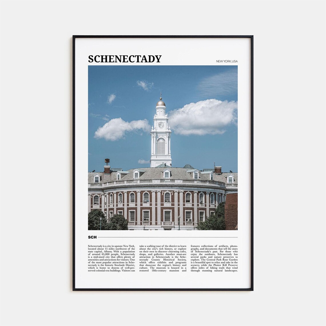 Schenectady New York USA Historic City Hall Clock Tower Travel Poster