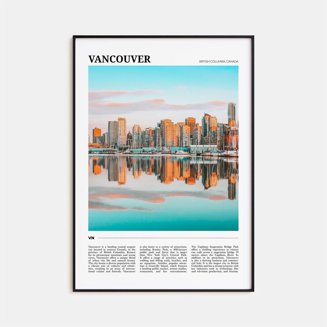 Vancouver Canada Travel Poster Skyline Harbor Sunset Reflection View