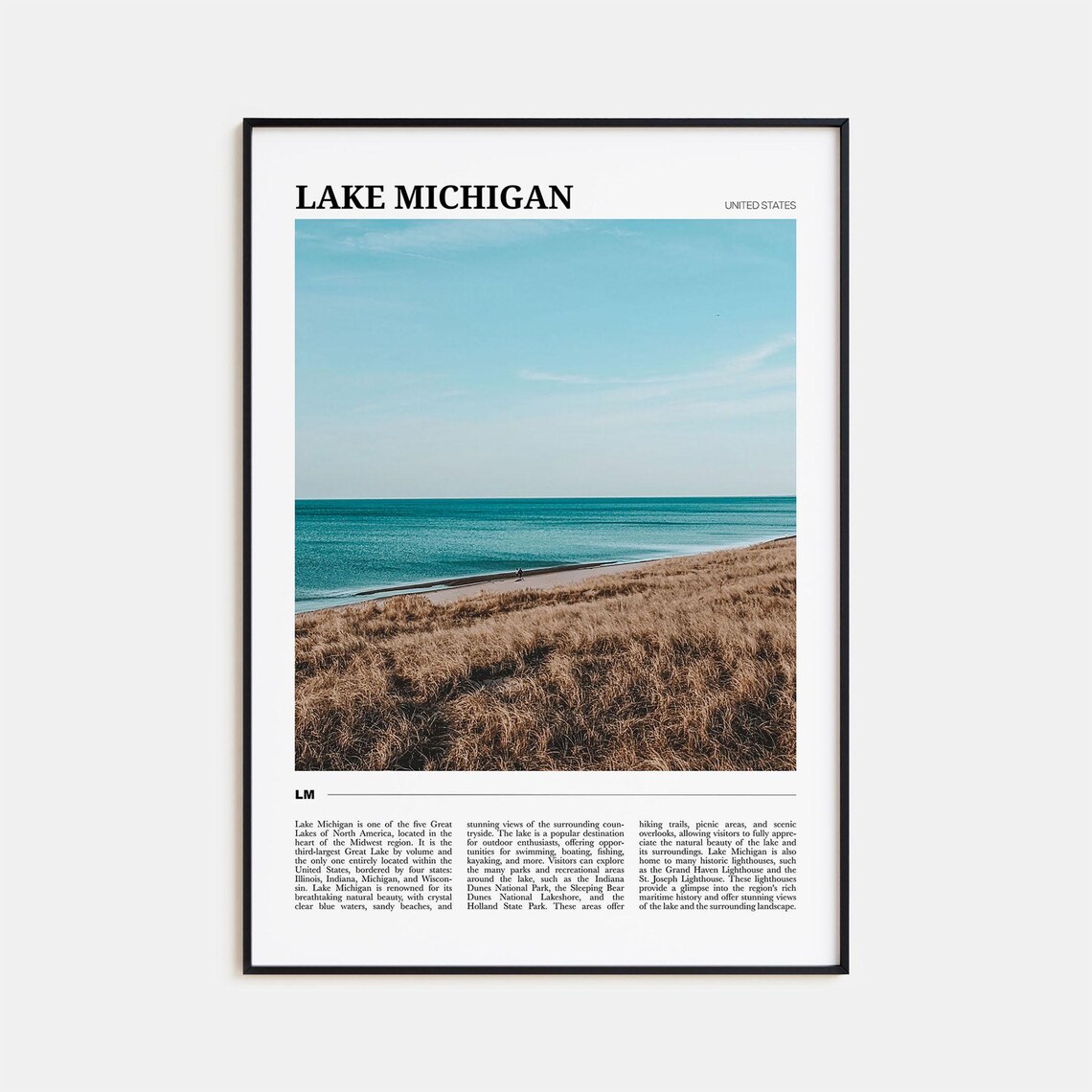 Lake Michigan Travel Poster, USA Lake Decor Art Print