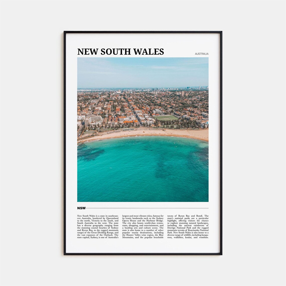 New South Wales Australia Beach Aerial Turquoise Coast Travel Poster