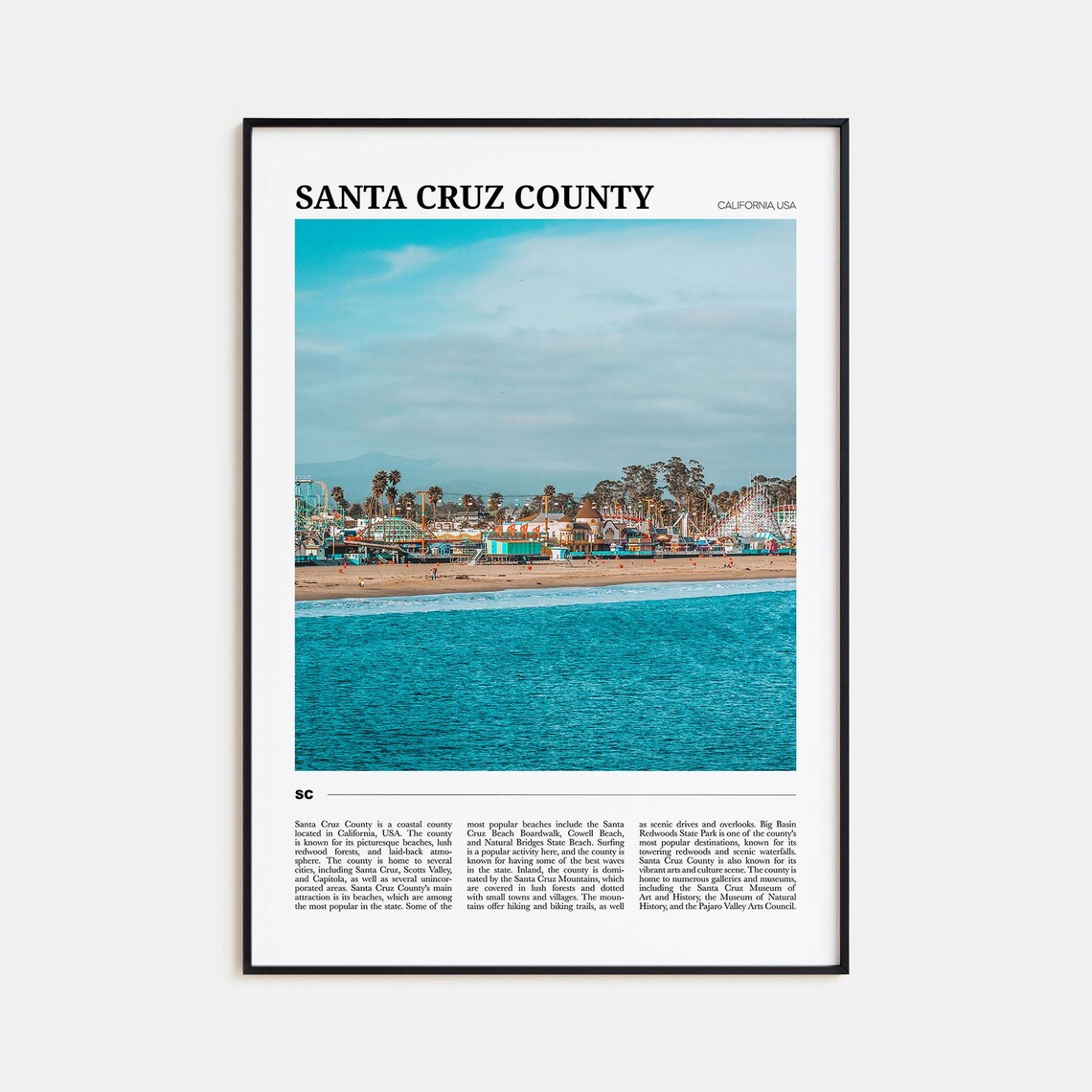 Santa Cruz County Travel Poster, Christmas Wall Art