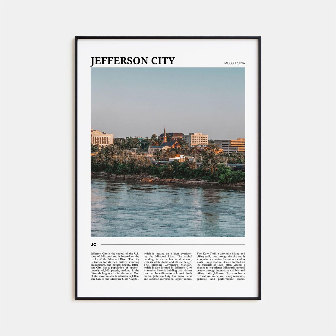 Jefferson City Missouri River Skyline Golden Dusk Travel Poster