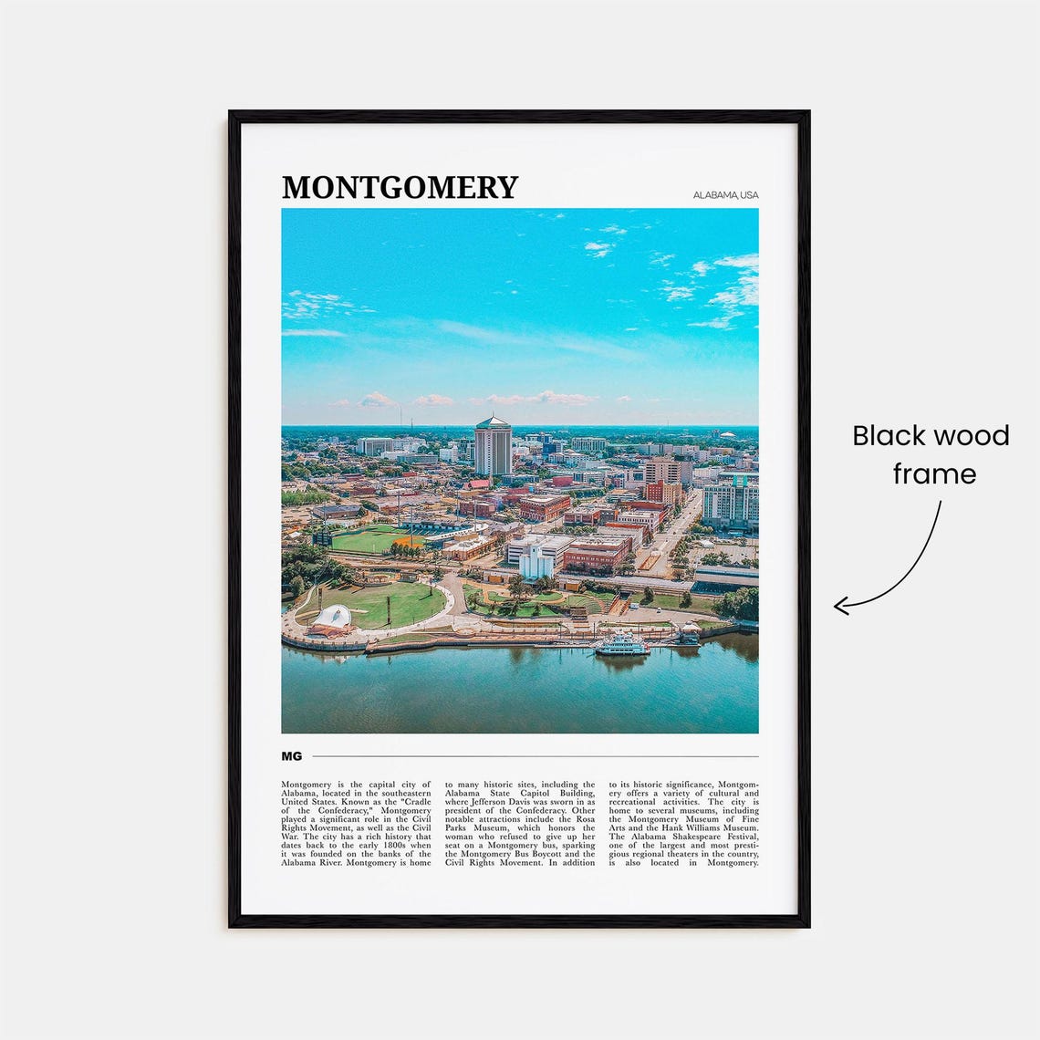 Montgomery Alabama Aerial Downtown Riverfront Skyline Travel Poster - Image 2
