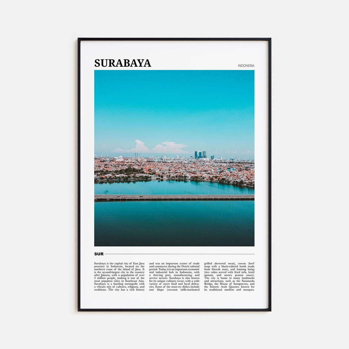 Surabaya Indonesia City Skyline Waterfront Travel Photo Poster