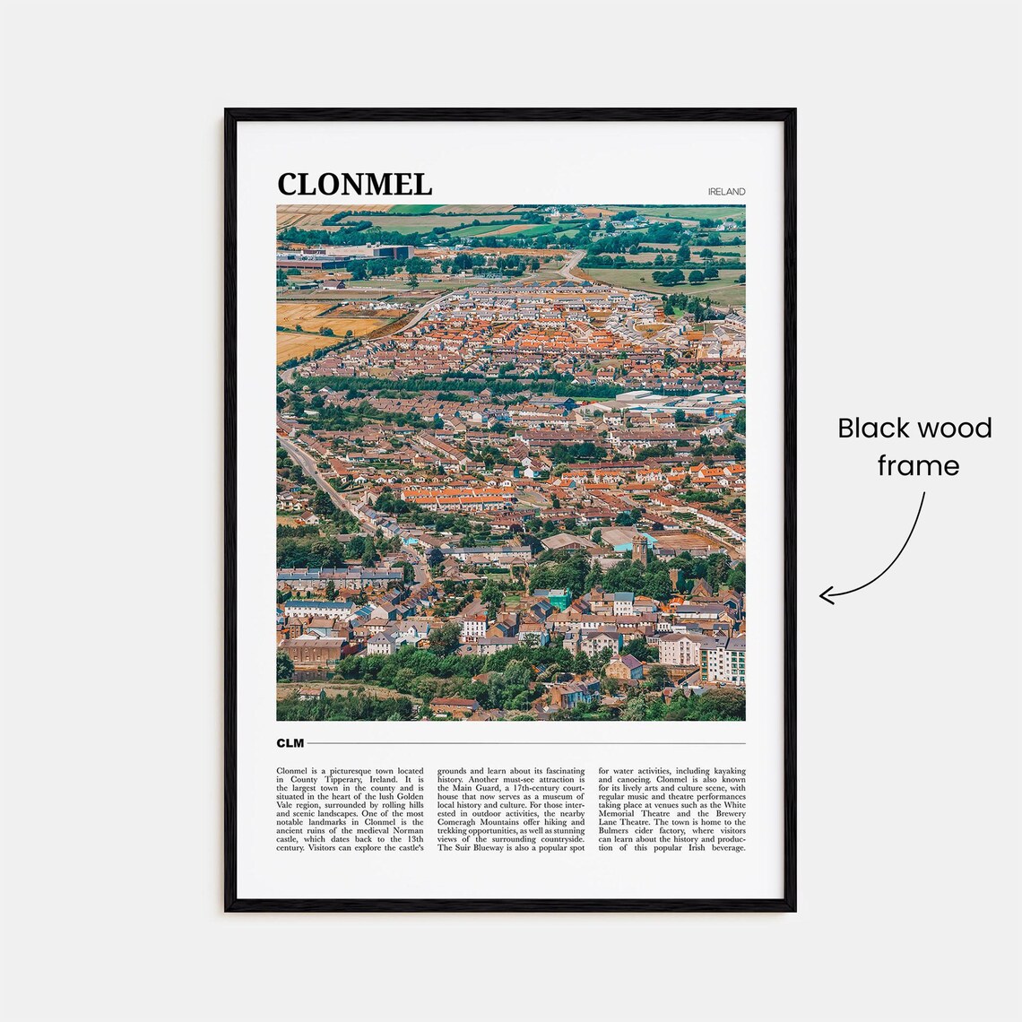 Clonmel Ireland Golden Vale Town Aerial Pastoral View Travel Poster - Image 2