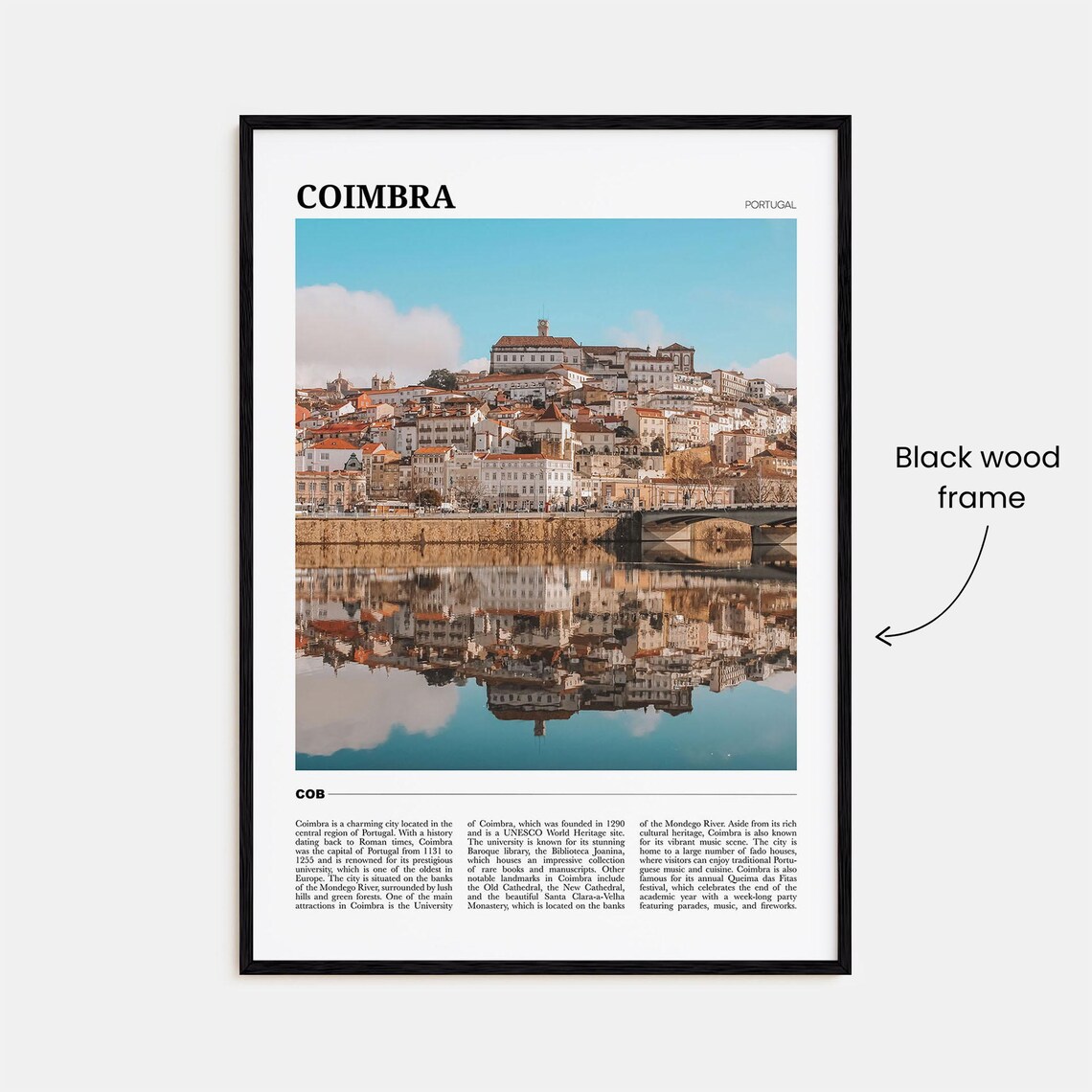 Coimbra Portugal Old Town Reflected in Mondego River Travel Poster - Image 2