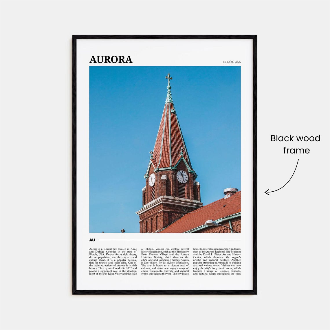Aurora Illinois Historic Brick Church Steeple Clock Tower Poster - Image 2