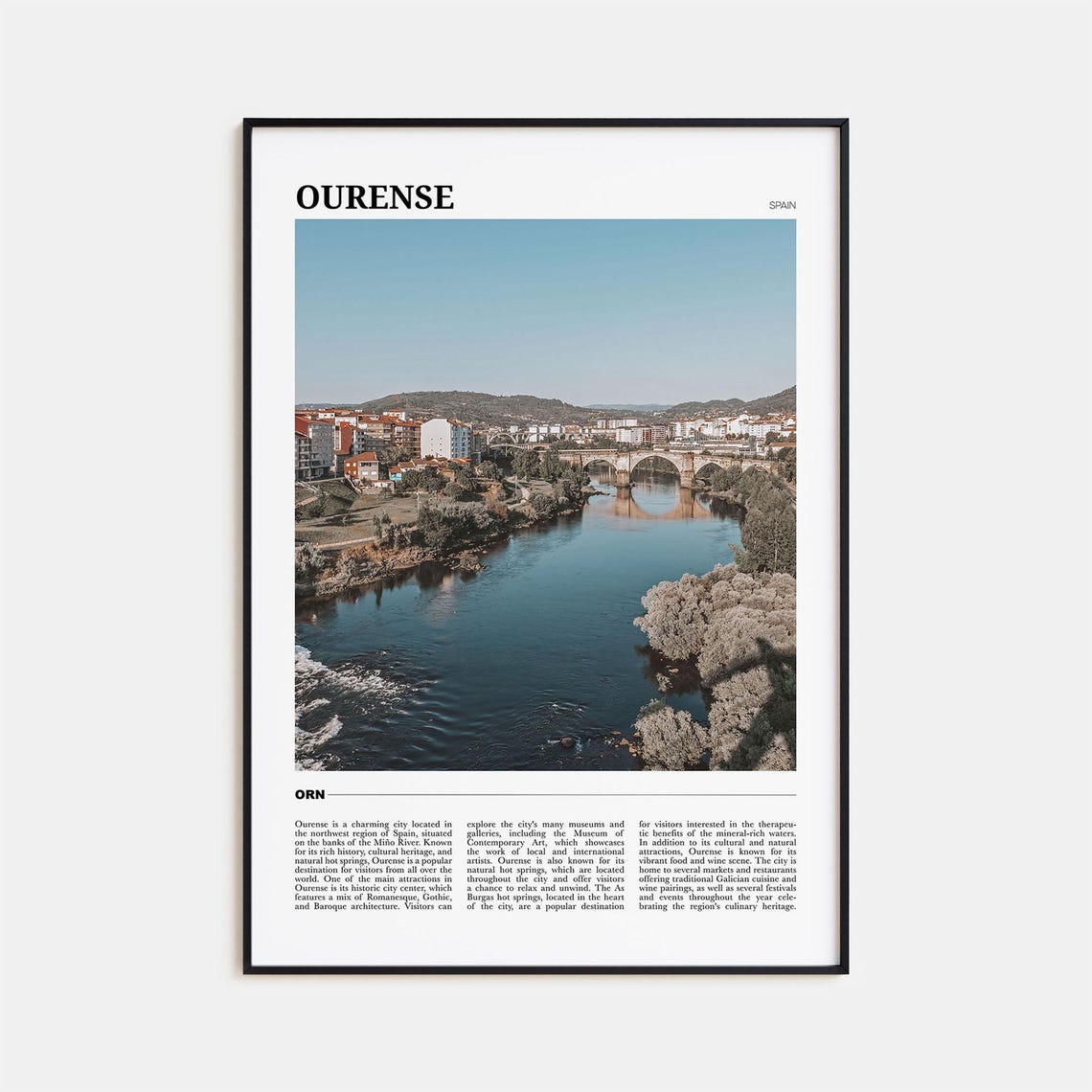 Ourense Spain Mino River Old Stone Bridge Riverside Travel Poster